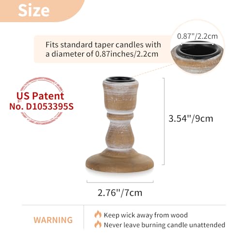 NUPTIO Taper Candle Holders Wood: Set of 2 Rustic Brown Wooden Candlestick Holder - Vintage Small Farmhouse Candles Stick Candleholder for Fall Christmas Home Living Room Table Decor - Image 5