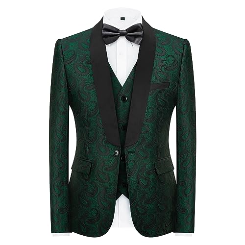 Mens Suits 3 Piece Slim Fit Tuxedo for Men Paisley Suit Prom Tux Shawl Lapel One Button Blazer Vest Pants Set2