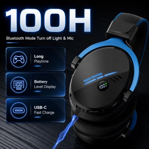 Motast 2.4GHz Wireless Gaming Headset for PC PS5 PS4 Switch,100Hrs, BT6.0 | 7.1 Surround Sound Gaming Headphones with 50mm Drivers, ENC Noise Canceling Mic, RGB Light, 263g Lightweight Over Ear Headset - image 5