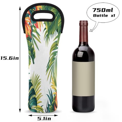 Tropical Plant Leaves Wine Carrier Tote Bag Neoprene Bottles Protector Bags for Drinks/Water/Beer Bottles Reusable Wine Bag for Travel Picnic Party Restaurant2