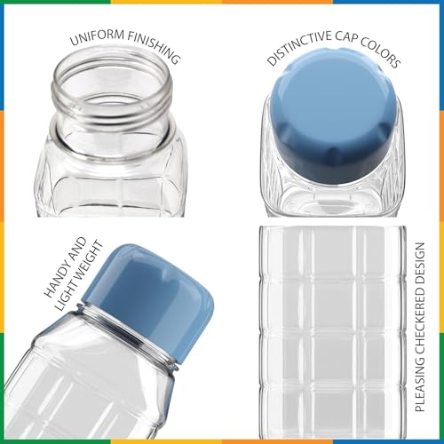 Image of Rectangle Bottle Small BPA Free Clear Plastic Water Bottle, PET Bottle For Home, Fridge, Office, Gym, Yoga, School, Travel (Transparent & Multicolor Cap) (Chess- Bottle - 500ml, Pack 2)