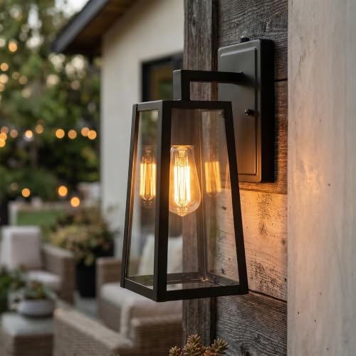 Maxlite Outdoor Wall Light, Trapezoid Style, Black Finish, E26 Base Socket, Hardwired, Photocell - Dusk To Dawn, Exterior Wall Mount Lantern