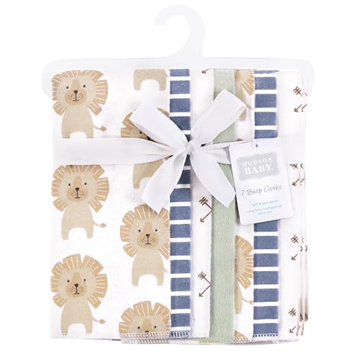 Image of Hudson Baby Unisex Baby Cotton Flannel Burp Cloths 7-Pack, Modern Lion, One Size
