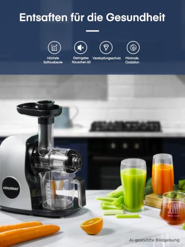 Foto von HOUSNAT Entsafter Slow Juicer mit leisem Motor Umkehrfunktion und 2 Filtern