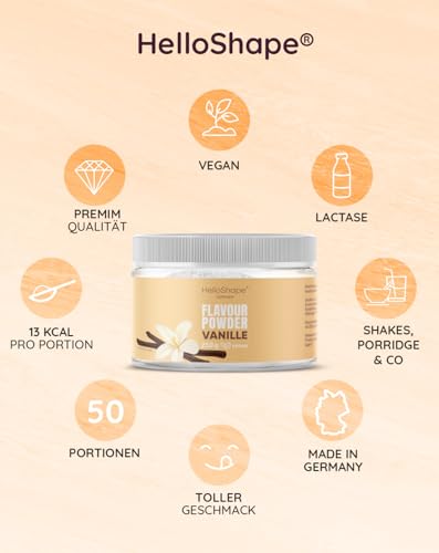 Hello Shape Flavour Powder Vanille: Geschmackspulver fast ohne Kalorien – vegan, ballaststoffreich, mit Laktase, vielseitiges Flavour Pulver Lebensmittelaroma 250g Pulver