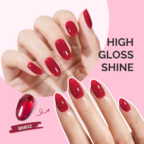Image of MelodySusie Jeweliver Gel Nail Polish, 0.5Fl.oz Gel Polish Glassy Red Color Soak Off UV LED Light Cure Gift for Women Manicure Nail Art DIY at Home B6802