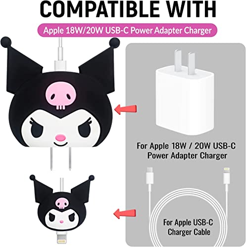 Image of Meyaar Silicone Protective Case for Apple 20W & 18W iPhone USB-C Power Adapter Charger and for USB Lightning Cable, 3D Cartoon Case for iPhone Charger 18W /20W Only (Kitty (Black))