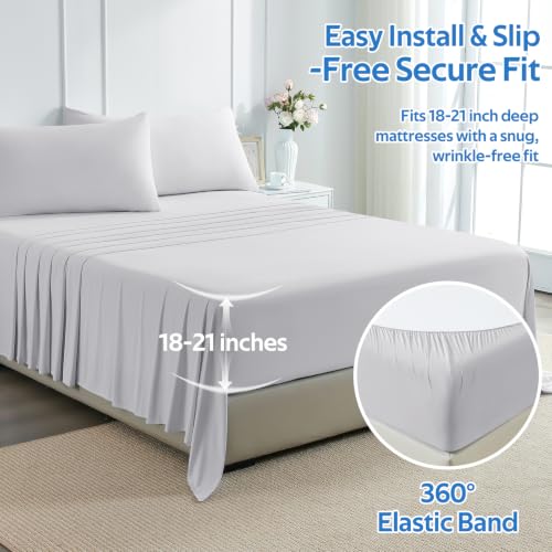 Image of Cooling Sheet King Size Set 3 Pieces, Double-Sided Cooling Bed Sheets for Hot Sleepers & Night Sweats, Ultra Stretchy Deep Pocket Fitted Sheet Fits Up to 18 inch, with 1 Pillowcases, Grey