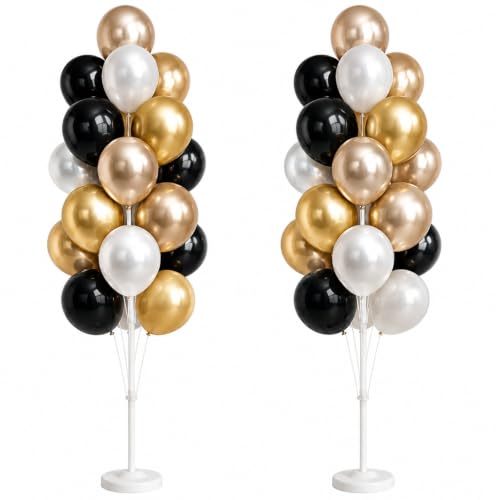Image of Black Gold Balloon Tower Kit Set of 2 With Base,Pole for Party Decor