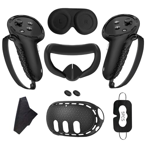 7 Stücke Zubehör Set für Meta Quest 3 Anti-Scratch VR Shell Schutzhülle Gesichtsmaske Objektivkappe Daumengriffe×2 Augenmaske×5