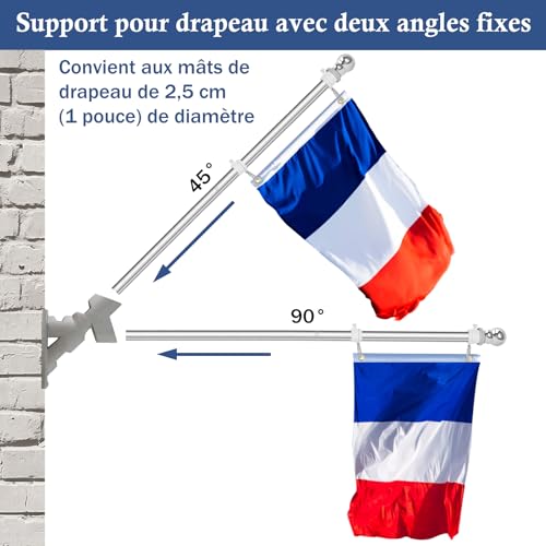 Mât pour drapeau en acier inoxydable de 1,5M avec support mural argenté durable