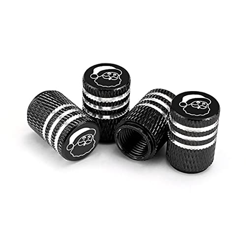 Car Tire Valve Stem Caps, 4 Pack Christmas Santa Claus Print Car Accessories, Universal Tire Rim Valve Stem Covers for Trucks, Cars, Vehicles, Bicycles (Black)