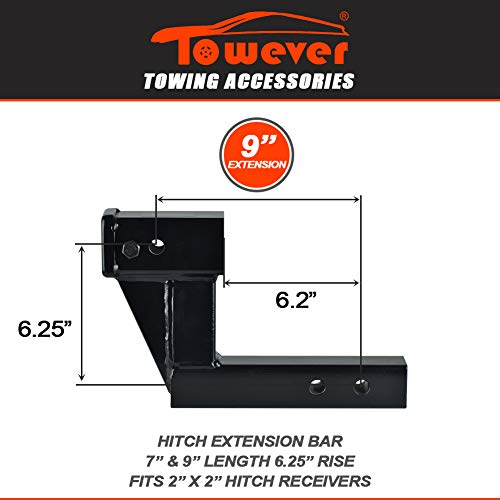 Towever 84123 Trailer Hitch Extender With 6.25" Drop/Rise, 9" Extension, Hitch Riser Solid Tube (Gtw/Tw 5000/500 Lbs) #TOP2