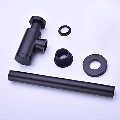 GORDEE Bathroom Brass Contemporary Round Bottle P Trap 1-1/4, Lavatory Adjustable Basin Sink Waste Drain P-Trap Kit, General US Standard, Matte Black - Thumbnail 4