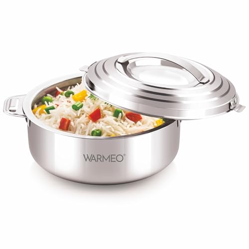 Image of WARMEO Linea Premium Insulated Stainless Steel Casseroles | Easy to Carry Hot Boxes for Kitchen | Hot Food, Easy to Store | Silver | 2000ml