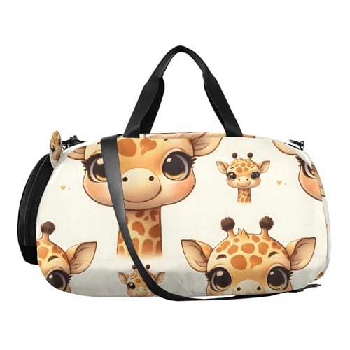 Travel Duffle Bag for Kids Boys Girls Cute Giraffe Face Pattern Sports Bag Overnighter Duffle Sleepover Weekender with Shoes Compartment4