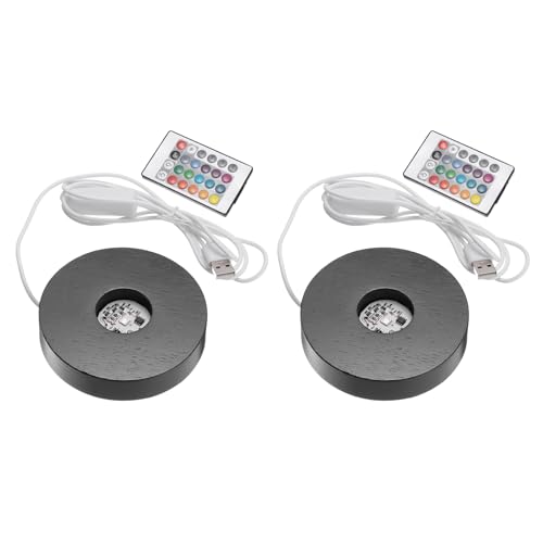Support rond en bois pour lampe LED PATIKIL x2 avec télécommande pour cristal et résine 10 cm