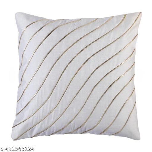 Image of Aesthetic Decorative Polyester Throw Pillow Cover for Sofa & Living Room | 16x16 Inches | White