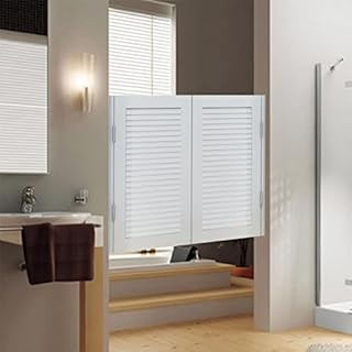 JUNZAI Swinging Doors Solid Wood Swinging Cafe Doors Louvered - White, Western Bar Cowboy Door Interior Bathroom Partition Swing Door, 70/75/80/85/90/95/100/105 Cm