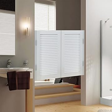 JUNZAI Swinging Doors Solid Wood Swinging Cafe Doors Louvered - White, Western Bar Cowboy Door Interior Bathroom Partition Swing Door, 70/75/80/85/90/95/100/105 Cm