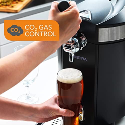 Petra PT4919 Chilled Beer Dispenser Tap, Freestanding Draught Pump with Integrated Cooling System, 3°C - 6°C, Party Beer Dispenser, Compatible with Any Non/Pre-Carbonated 5L Kegs, Ideal for Mini Bars