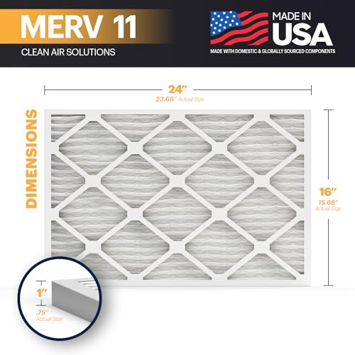 Image of BNX TruFilter 16x24x1 Air Filter MERV 11 (2-Pack) - MADE IN USA - Allergen Defense Electrostatic Pleated Air Conditioner HVAC AC Furnace Filters for Allergies, Dust, Pet, Smoke, Allergy MPR 1200 FPR 7