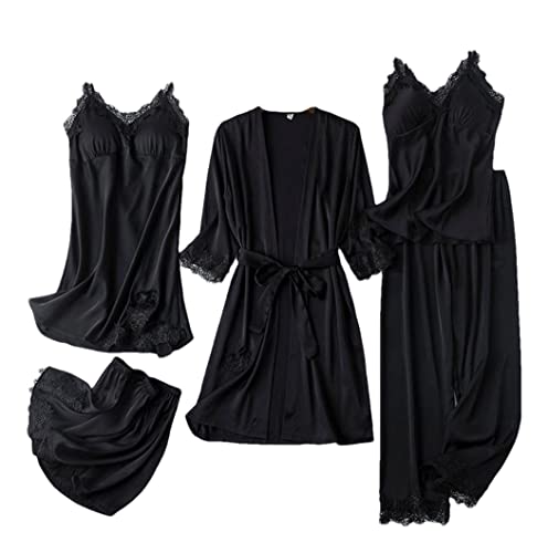 Peignoirs en rayonne satinée Haitpant : ensemble de 5 pièces kimono taille M noir