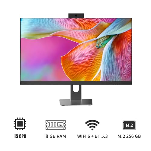 Image of 24 inch Full HD All-in-One Desktop Computer, i5 CPU , 8GB RAM, 256GB SSD, 1920x1080 Display, Privacy Protection Webcam, WiFi 6 + BT 5.3, Win11 Home, Black (i5 CPU+256GB+8GB RAM)