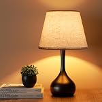 Lampe de chevet tactile ONEWISH, lampe de table dimmable à 3 niveaux de style ferme pour table de nuit avec abat-jour en tissu, lampe de bureau pour lecture, chambre, salon, bureau