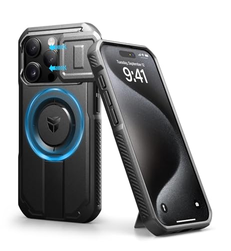 Dexnor iPhone 15 Pro �p �P�[�X - �X���C�h���J�����J�o�[�������\�L�b�N�X�^���h�t�� �}�O�l�b�g���ϏՌ� �w�r�[�f���[�e�B �v���e�N�e�B�u�J�o�[ - �u���b�N