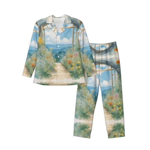 Pyjama classique imprimé aquarelle au col cranté élégant et fluide