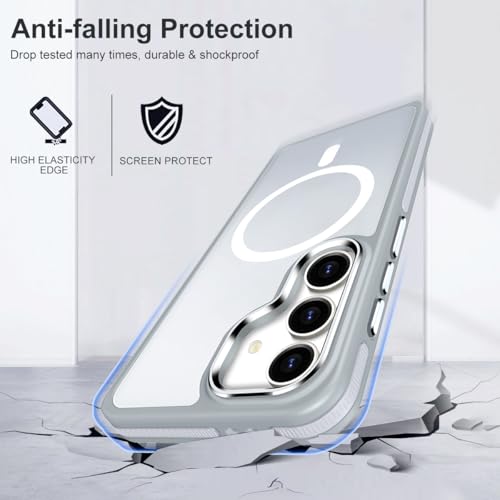 Image of MALEWOLF Magneic for Samsung Galaxy S25 Plus /S25+ Case Compatible with Magsafe, [Drop Protection]&[Anti-Slip TPU Edge] S25 Plus Phone Case, Stylish Matte Translucent Galaxy S25+ Cover (Grey /White)