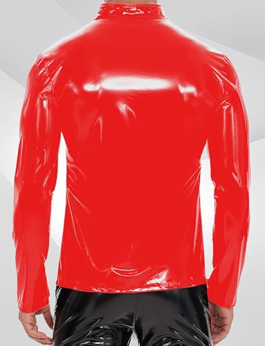 Image of Panegy Men's Liquid Shiny Leather Shirt Jacket Slim Fit Wetlook Party Nightout Club 70s /80s Disco Blouse Tshirt