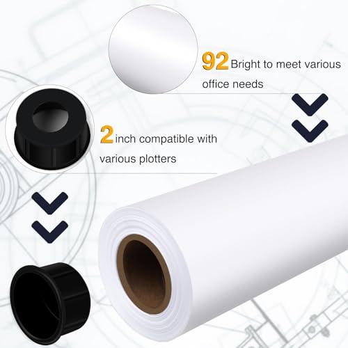 VOISEN Papel de formato amplo, 2 rolos de papel plotter 91 cm x 30 m, rolos de ligação CAD, 9 kg, pa