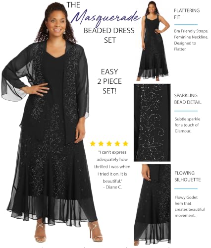 Image of Catherines Masquerade Beaded Dress Set Black | Women's Plus Size Petite Petite Available 24 WP, Black