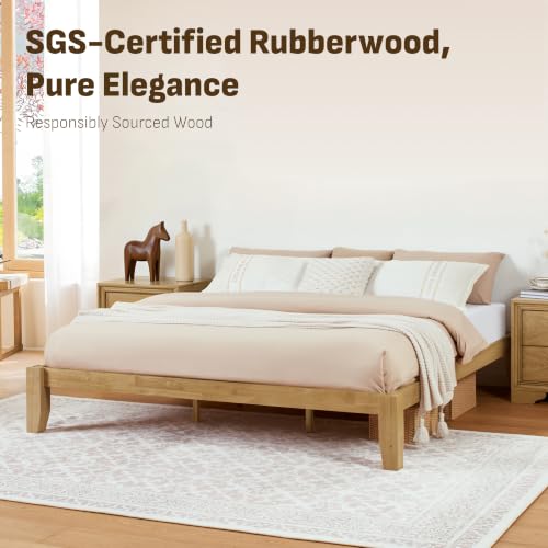 Image of Softa Mikor King Japanese Joinery Bed Frame, Solid Rubberwood, 1500 Lbs Heavy Duty Slats Support, SGS Certified, 15Min No-Tool Setup, Under-Bed Storage, No Box Spring Needed, Noise-Free