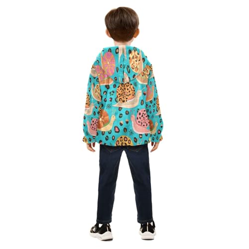 Colorful Snails on Blue Leopard Toddler Fleece Jacket Girl Boys Hooded Fleece Jacket Coat Warm Outwear Zip-up 3-10T4