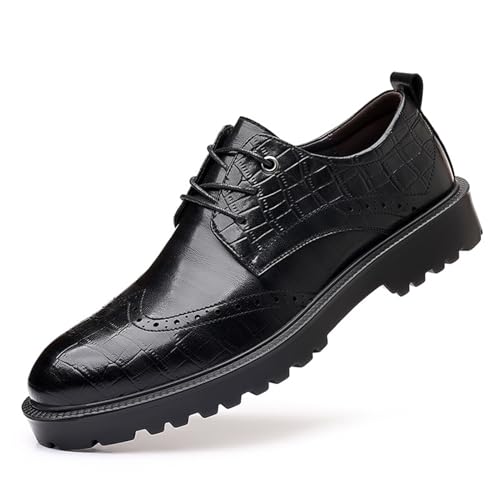 Men’s Modern Fashion Oxfords Dress Shoes, Breathable Hollow Round Toe Lace-up Comfort Brogue Dress Shoes Casual Business Work
