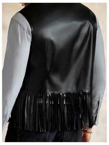 OYOANGLE Men's PU Leather Open Front Fringe Vest Boho Cowboy Western Sleeveless Jacket Waistcoat2