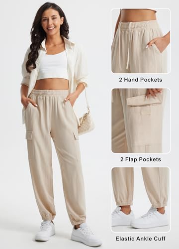 Libin Womens Cargo Linen Pants High Waisted Summer Casual Beach Parachute Travel Trousers Lightweight Joggers with Pockets3