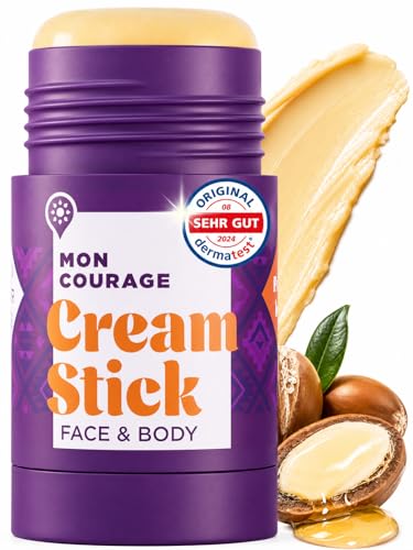 MON COURAGE Cream Stick [DERMATEST SEHR GUT] 3in1 Feuchtigkeitscreme - Vereint Gesichtscreme Lippenpflege und Handcreme - Moisturizer Face Care & Body - vegane Premium Hautpflege für unterwegs