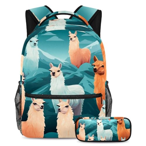 Sac à dos alpaga avec trousse pour l'école et les voyages des garçons et filles