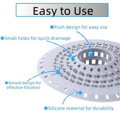 Teouuas 2 Stück Abflusssieb Silikon, Haarsieb Dusche, Abfluss Haarfänger, Universal Spülbecken Sieb, Abfluss Sieb Sink Strainer, Waschbecken Abflussabdeckung für Badezimmer Badewanne und Küche, Grau