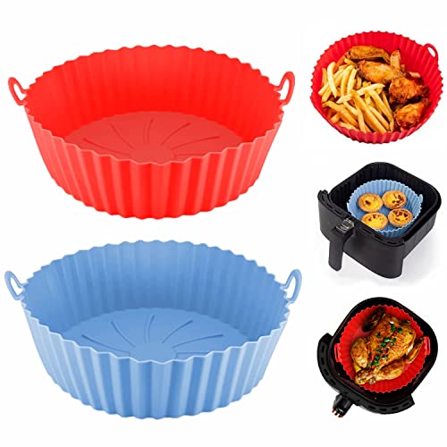Yeahbo Air Fryer Silikontopf, wiederverwendbar, 2 Stück, Air Fryer Zubehör, 19,8 cm Silikon-Luftfritteusen-Einlagen, doppelte Airfryer Silikoneinlagen, Luftfritteusen-Korb, für Ofen und Mikrowelle Cover