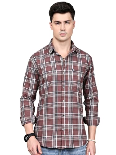 Image of Majestic Man Stylish Slim Fit Cotton Spread Collar Checked Casual Shirt for Men