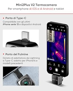 HIKMICRO Telecamera Termica Mini2Plus V2 - iOS/Android, termocamera con risoluzione IR di 256x192, SuperIR 512x384, messa a fuoco manuale, 25Hz, USB-C/Lightning (supporta iPhone 15/16)