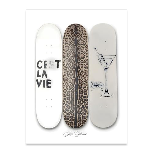 Leopard Dirty Martini Wall Art Trendy Vintage Skateboard Poster Fashion Preppy Aesthetic Canvas Prints for Bar Cart Girly Bedroom Wall Decor 12x16 inch Unframed