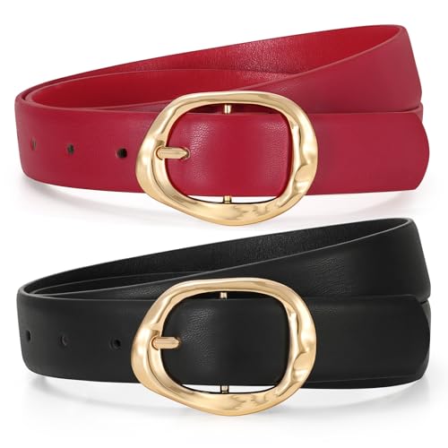 Image of TRIWORKS 2 Pack Leather Belts for Women Fashion Waist Belt with Liquid Shapes Women Belt for Jeans Pants Dresses