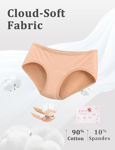 voenxe Cotton Underwear Women Hipster Brief Panties,Breathable Women's Full Coverage Bikini,Soft Workout Ladies Undies,5 Pack2