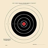 TQ- 4 Target, 100 Yard Small Bore, Rifle Target, Single Bullseye, Paper Target (Red Center, 100)